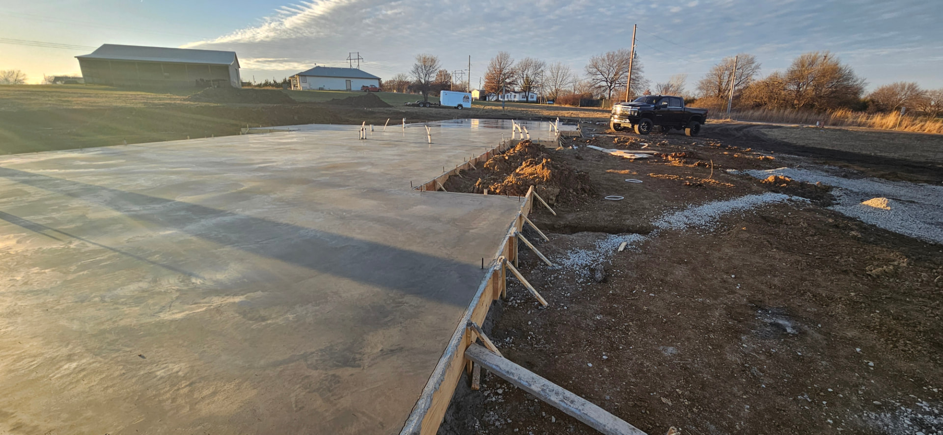 Poured concrete slab during construction of a Midwest Custom Homes custom home.